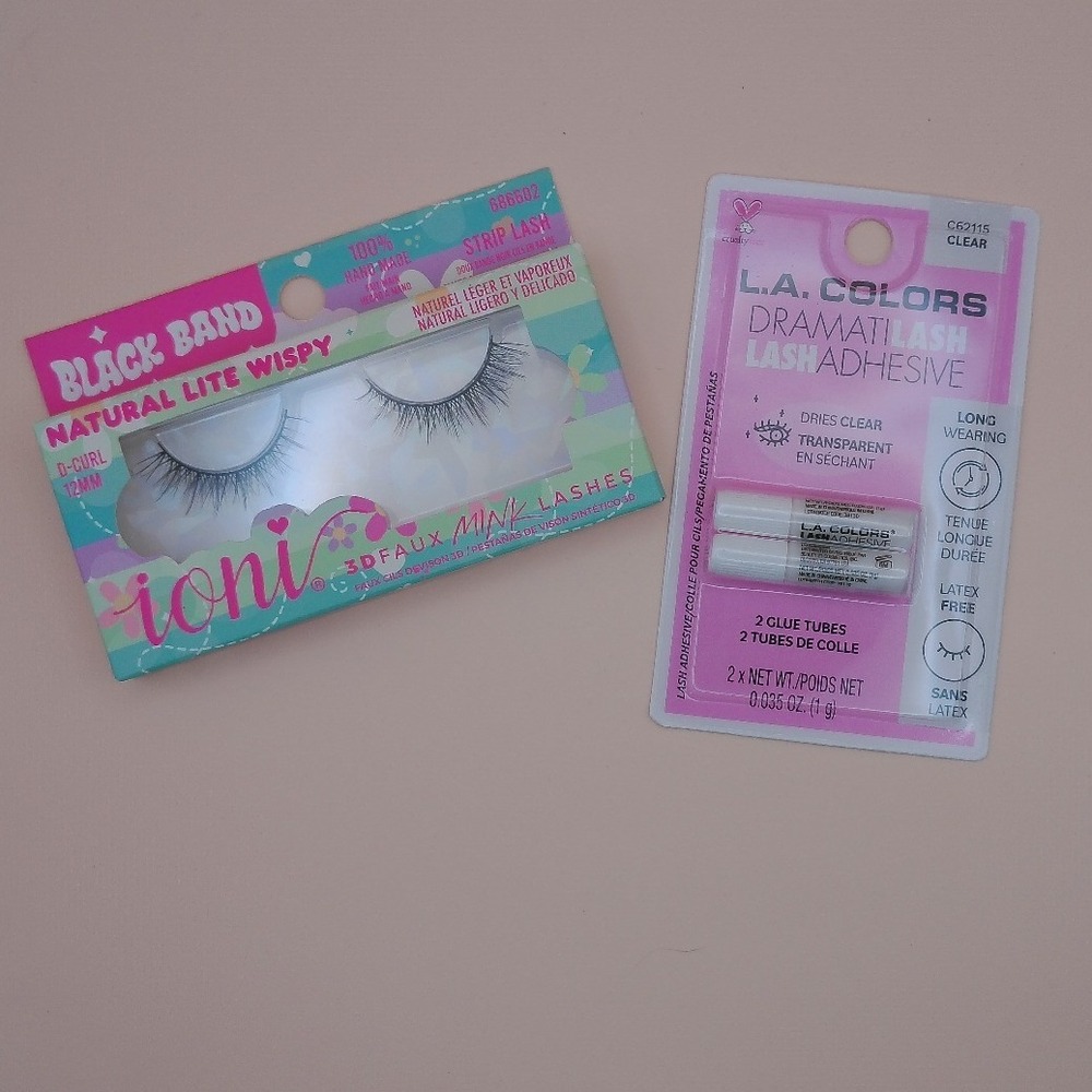 Ioni 3D Faux Mink Wispy Lashes 12mm & LA Colors Lash Adhesive Glue Bundle NEW